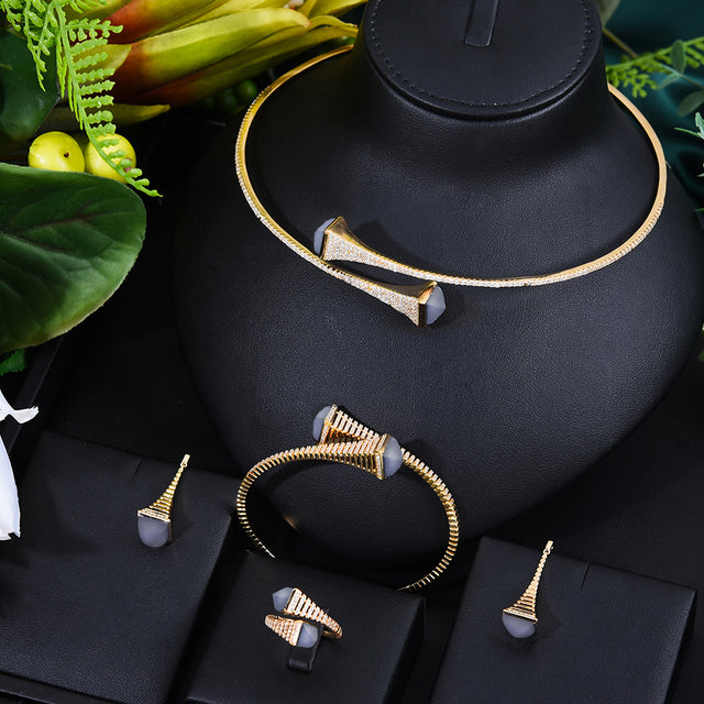 NEW Famous Brand 4pcs Waterdrop  Cubic Zircon High end Craft Dubai Bridal Jewelry Set