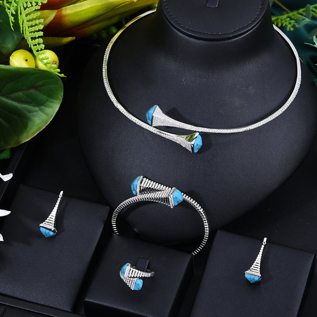 NEW Famous Brand 4pcs Waterdrop  Cubic Zircon High end Craft Dubai Bridal Jewelry Set
