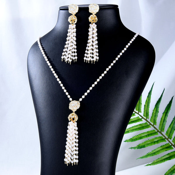 Trendy 2PCS Pearl Necklace Earring Jewelry Set For Women