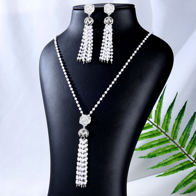 Trendy 2PCS Pearl Necklace Earring Jewelry Set For Women
