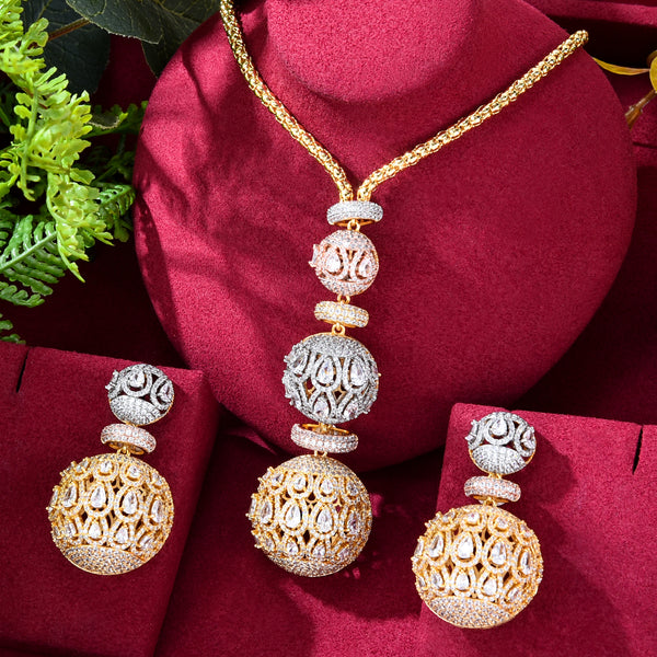NEW Trendy 2PCS Round Ball LONG Necklace Earring Jewelry Set