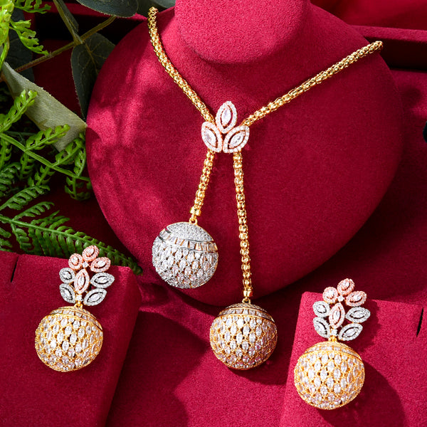 NEW Trendy 2PCS Round Ball LONG Necklace Earring Jewelry Set For Women