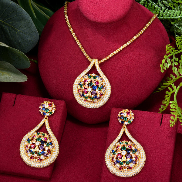 NEW Trendy 2PCS Tricolor Necklace Earring Jewelry Set For Women