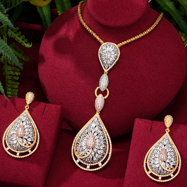 Trendy 2PCS Tricolor Necklace Earring Jewelry Set For Women