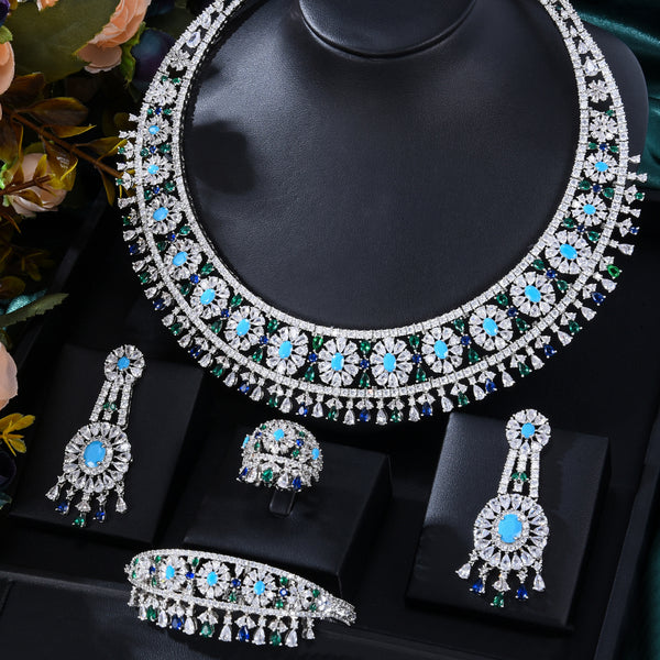 New Bowknot 4Pcs African  Naija Dubai  Cubic Zirconia Bridal Jewelry Sets