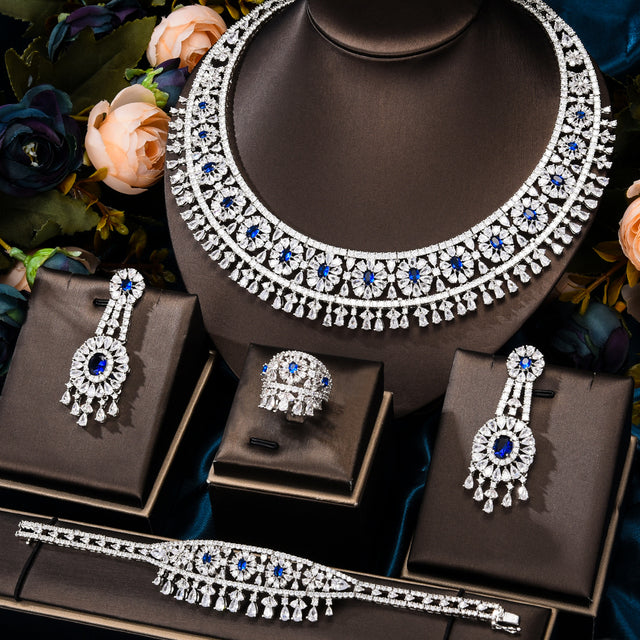 New Bowknot 4Pcs African  Cubic Zirconia Bridal Jewelry Sets