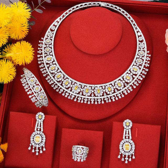 New Bowknot 4Pcs African  Cubic Zirconia Bridal Jewelry Sets