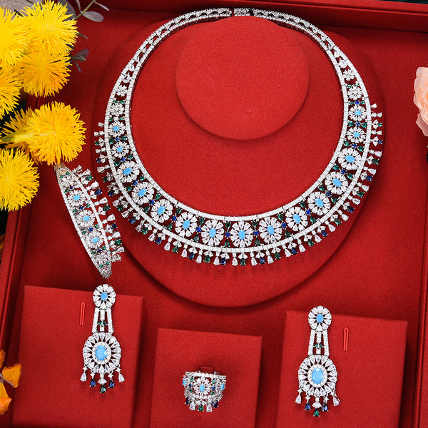 New Bowknot 4Pcs African  Cubic Zirconia Bridal Jewelry Sets