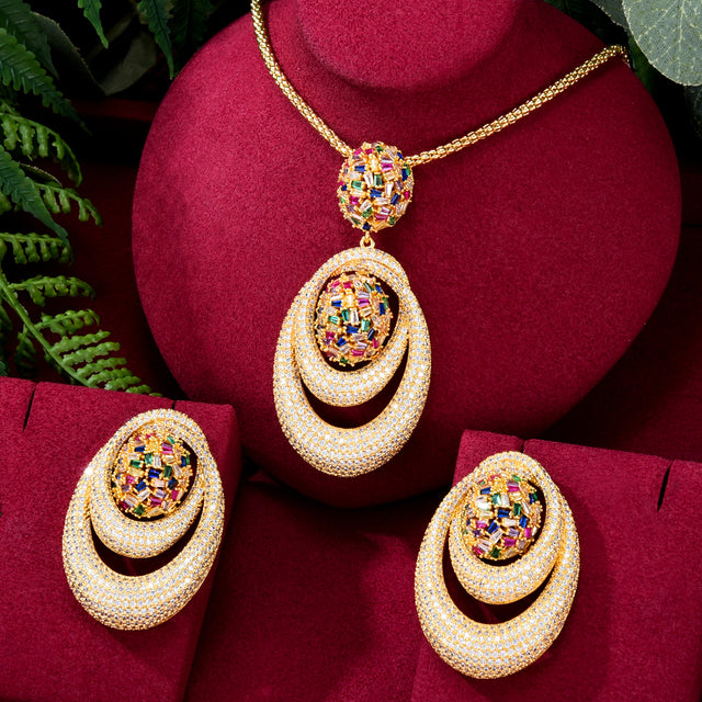 New Luxury Exclusive Circle Necklace Earring Sets For Women