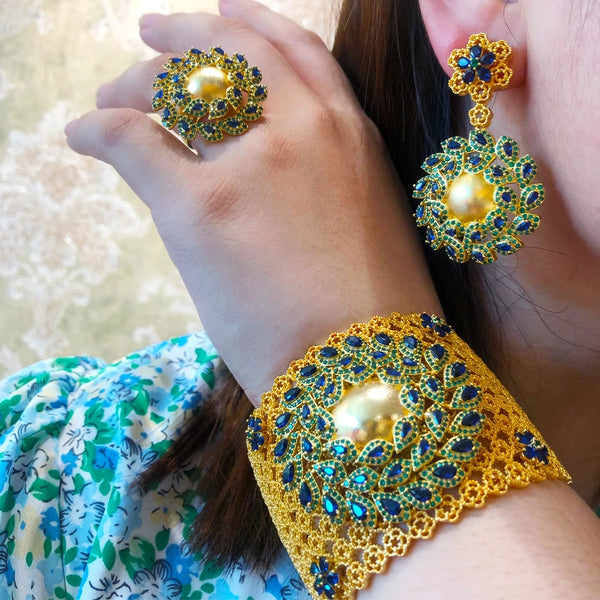 New Luxury Peacock 3PCS Bracelet Ring Earring Set For Women