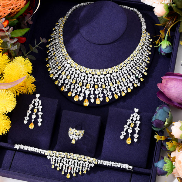 New Trendy 2 Layers UAE Wedding Party Zircon CZ African Dubai Bridal Jewelry Set