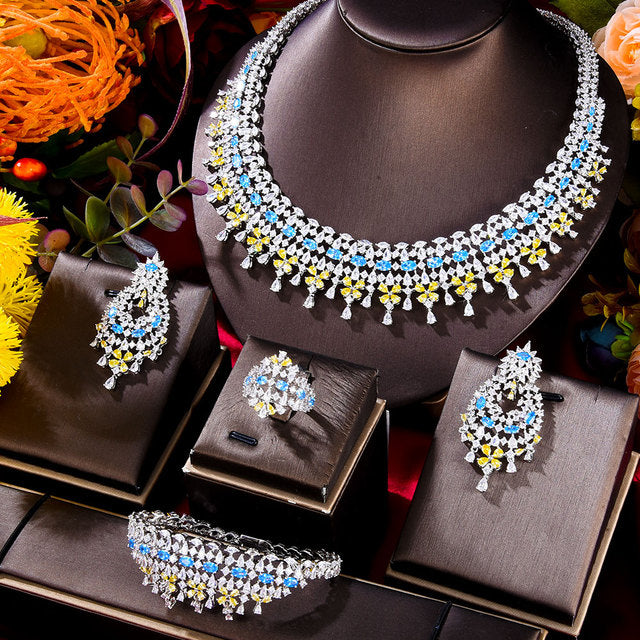 New Trendy Green Blue Mix UAE Jewelry Sets For Women