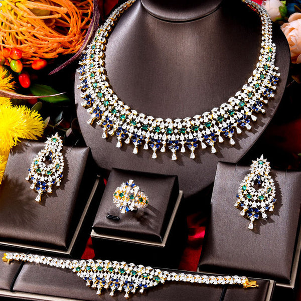 New Trendy Green Blue Mix UAE Jewelry Sets For Women