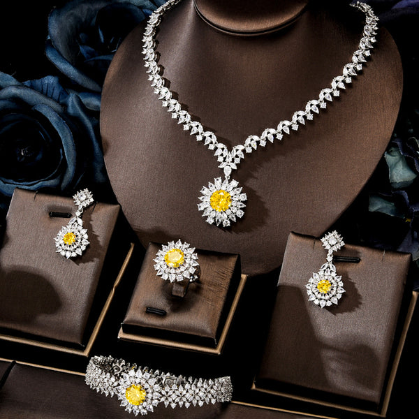 New Trendy Round Yellow CZ Jewelry Set For Women