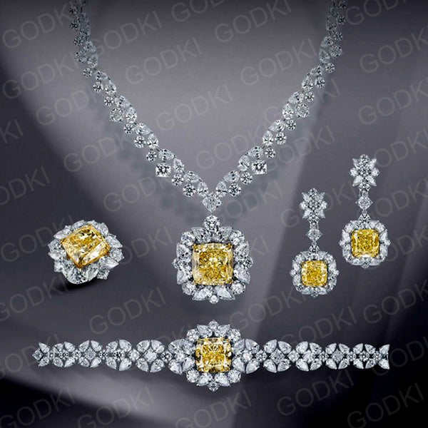 New Trendy Square Yellow CZ Zircon CZ African Dubai Bridal Jewelry Set