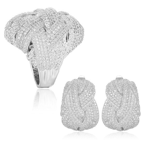 Luxury Winding Cross Geometry Cubic Zironia CZ J Wedding Dubai Bridal Jewelry Set