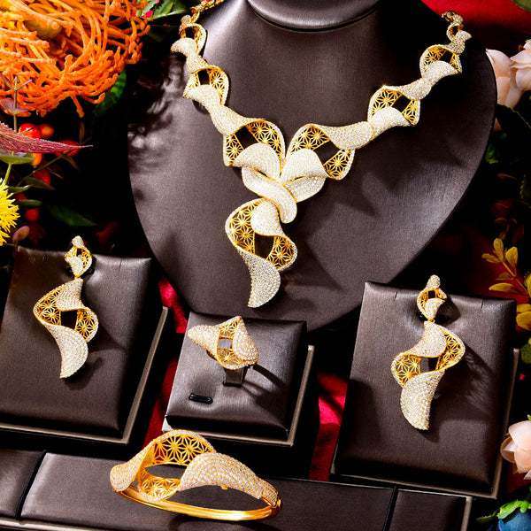 Nigerian 4pcs Bridal Zirconia Necklace Sets For Women Party Jewelry sets