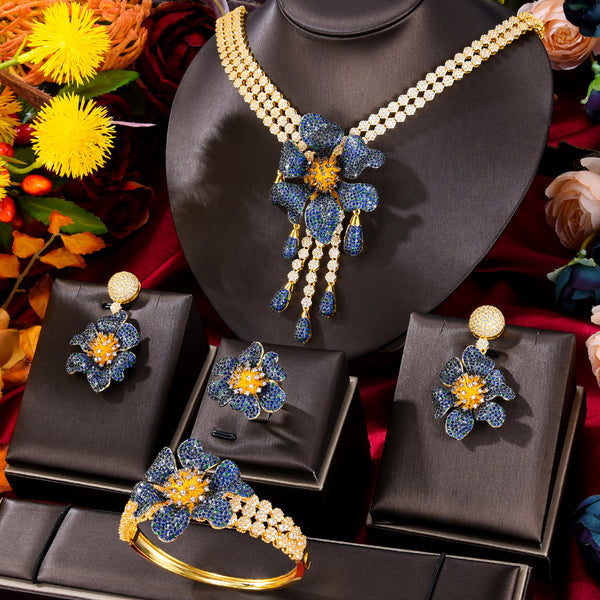 Spring Trendy Flower Charms African Indian Jewelry Set For Women
