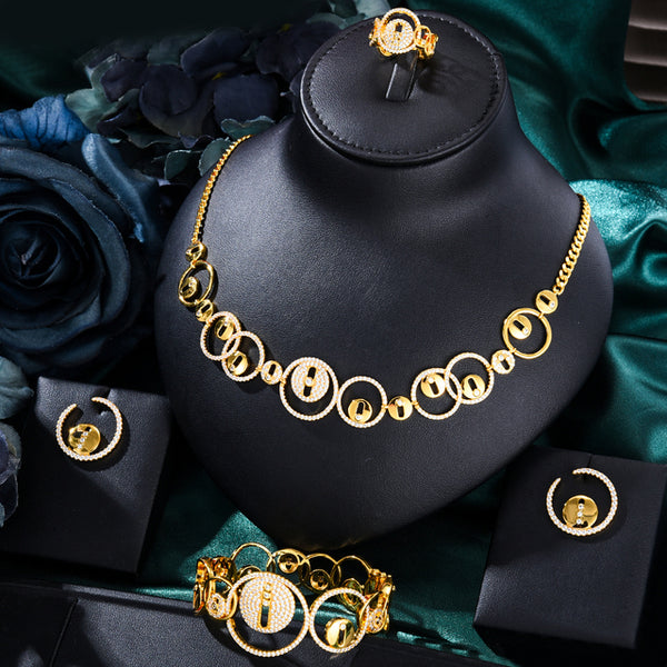 Trendy Luxury Round 4PCS African Necklace Zircon Jewelry Sets For Women