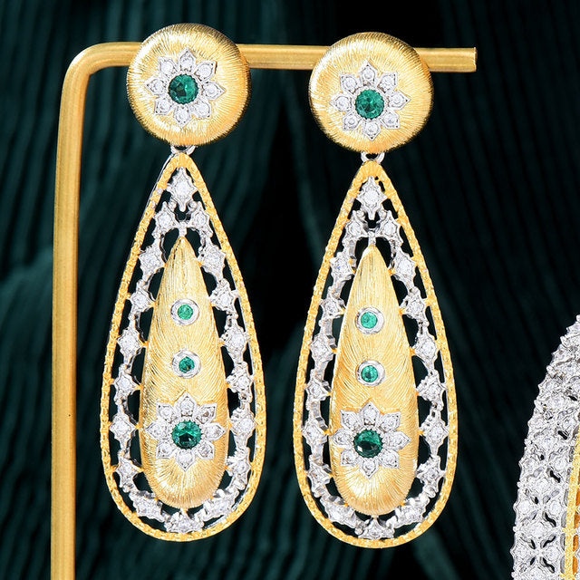 Vintage Royal 3PCS Green CZ Luxury Africa Jewelry Set For Women Wedding