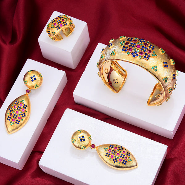 Conjunto de joyas africanas de lujo vintage Royal de 3 piezas con circonita verde para mujer