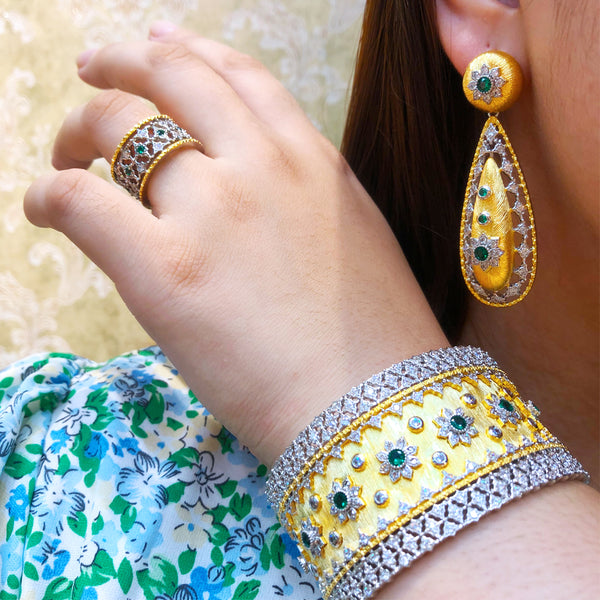 Vintage Royal 3PCS Green CZ Luxury Africa Jewelry Set For Women Wedding