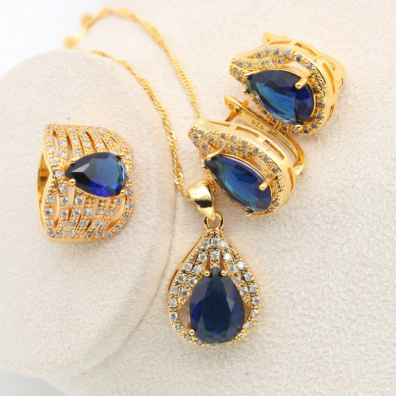 New Olive Green Zircon  Silver Color Jewelry Set