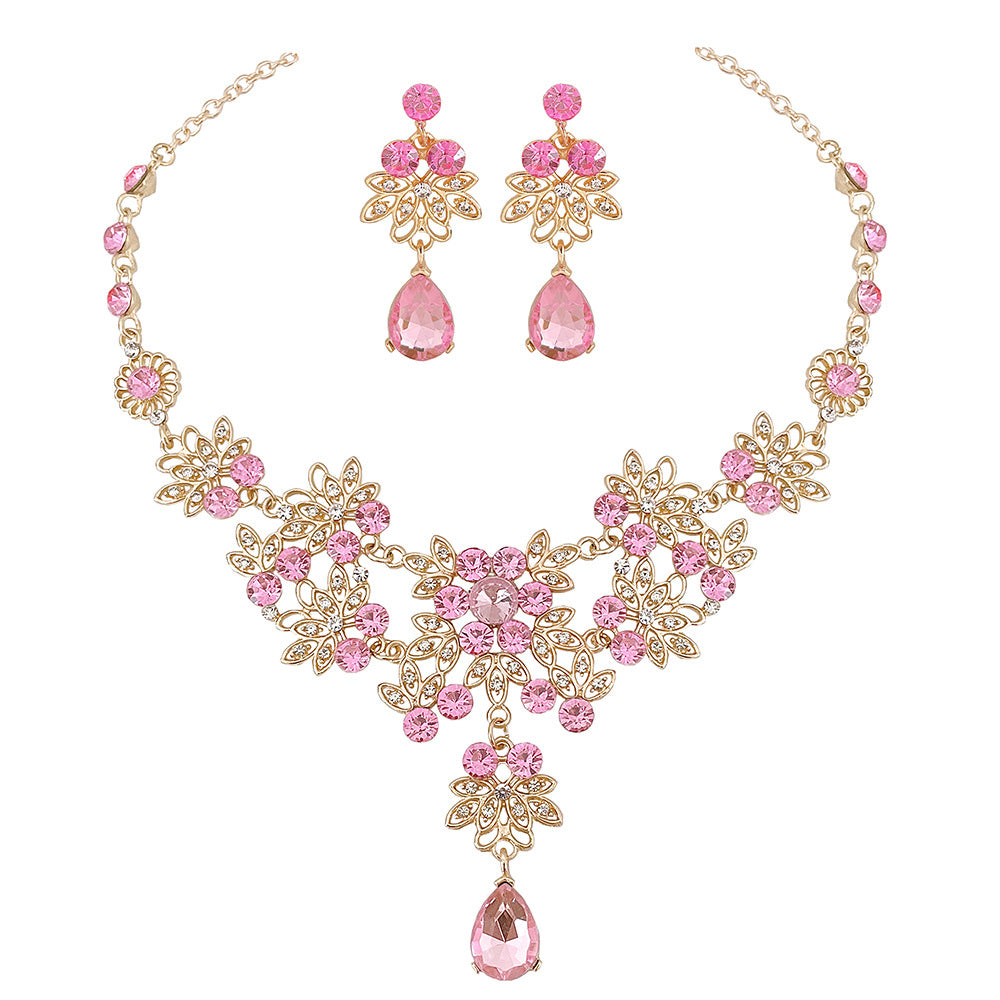 Fashion Crystal Water Drop Leaf Bridal Jewelry Sets