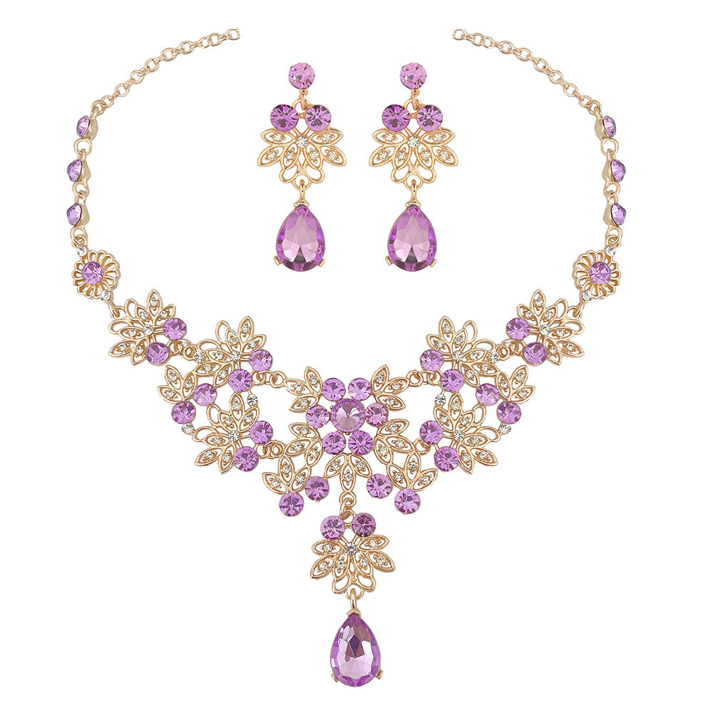 Fashion Crystal Water Drop Leaf Bridal Jewelry Sets
