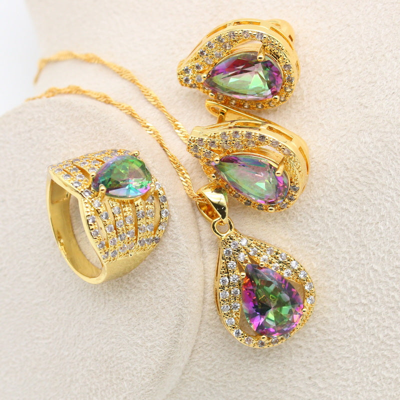 New Olive Green Zircon  Silver Color Jewelry Set