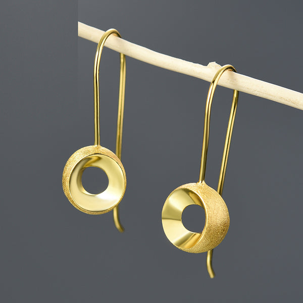 Pendientes colgantes de semicírculo estereoscópico minimalistas de plata de ley 925 para mujer