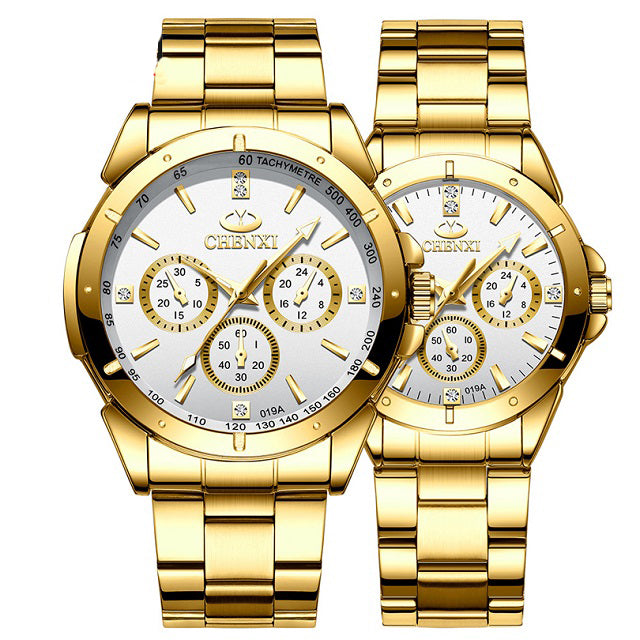 Luxury Golden Quartz Couple Wristwatch