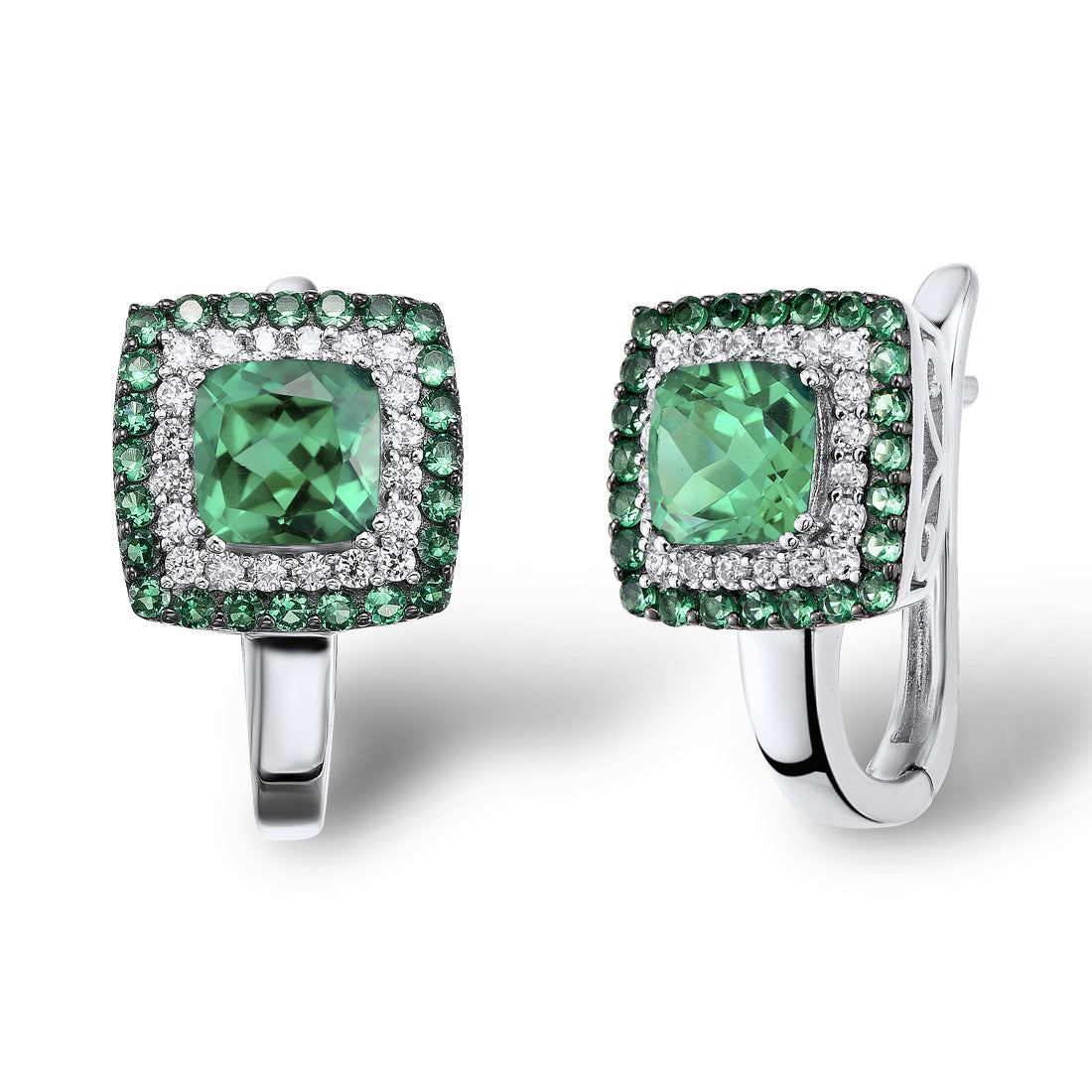 925 Sterling Silver Earrings For Women Square Green  Earrings