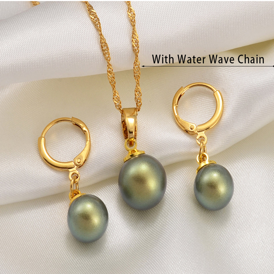 Hawaiian Colorful Pearl Pendant Necklaces Earrings Jewelry sets