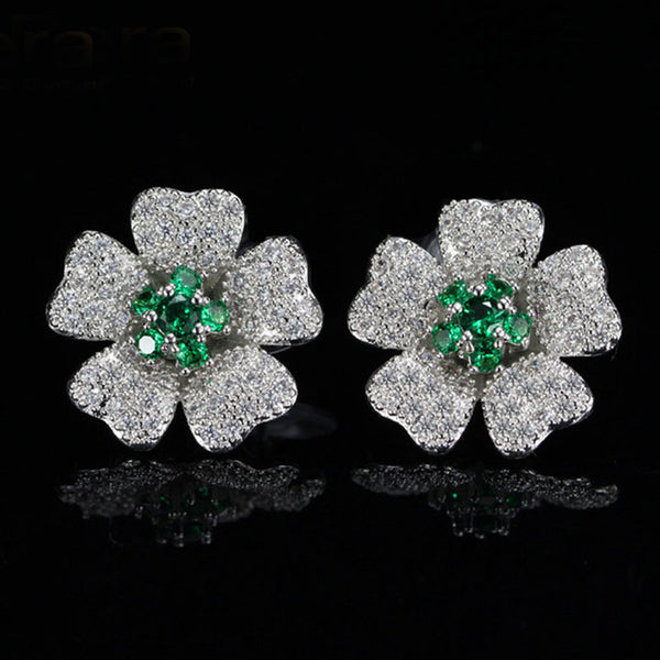 Pendientes de circonita cúbica con diseño de flor grande y linda de estilo coreano para mujer