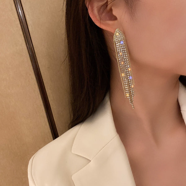 Pendientes geométricos de cristal para mujer, bisutería, pendientes largos con borlas y diamantes de imitación.
