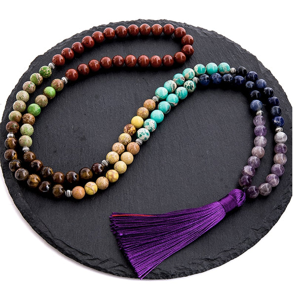8mm Natural Stone 7 Chakra Necklace Meditation Yoga Peace Spirit Jewelry