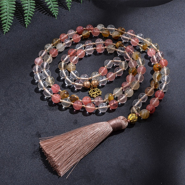 8mm Watermelon Tourmaline Japamala Necklace Meditation Yoga Tibetan Jewelry Bracelet Set