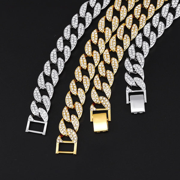 Collar de cadena cubana con incrustaciones de hielo estilo hip hop de Miami