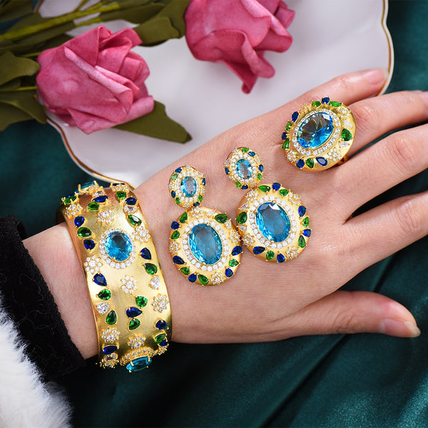 BIG Fashion Luxury 3PC Bracelet Ring Earring Sets For Women Wedding