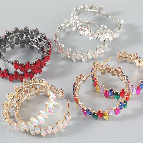 Pendientes de cristal con diamantes de imitación de metal de moda para mujer
