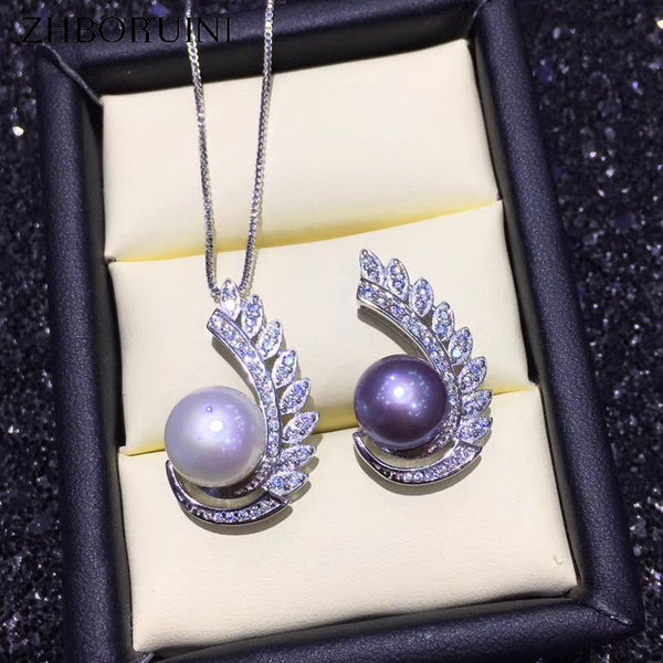 Collar de plumas con perlas de alta calidad, joyería de plata de ley 925 para mujer