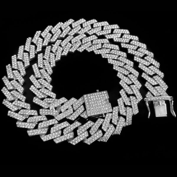 Collar de cadena cubana de 20 mm con dos filas de púas de hip hop para hombre