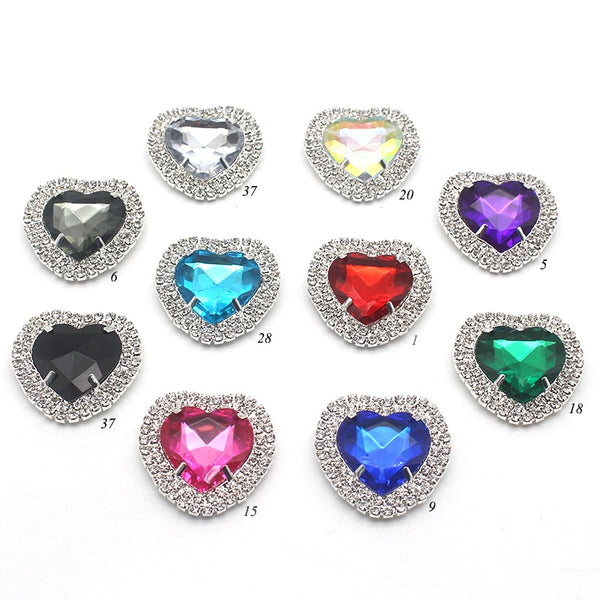 Lote de 5 botones de diamantes de imitación de corazón de 36 mm para costura, accesorios de bricolaje