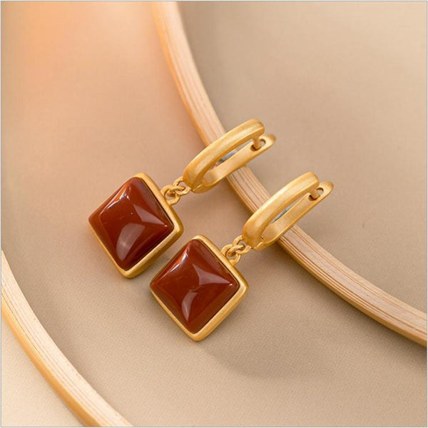 Natural South Red chalcedony geometric Square Earrings
