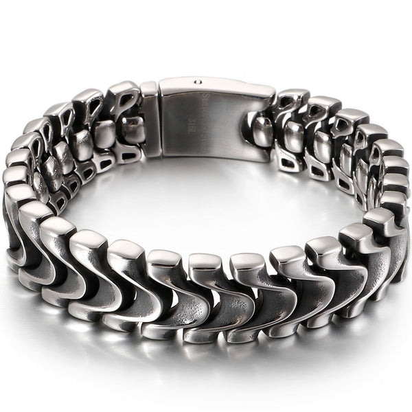 Pulsera de calavera punk rockera para hombre, moderna pulsera de acero inoxidable con cadena.