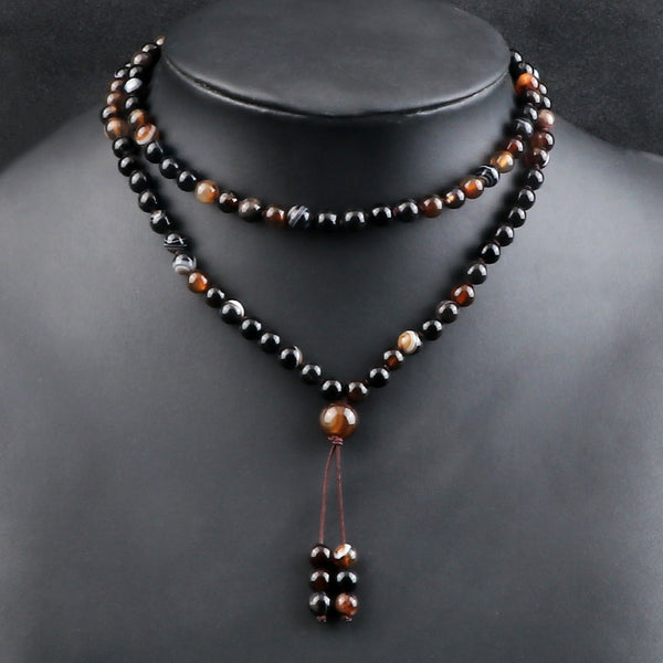 Collar y pulsera de cuentas de piedra de ónix natural de alta calidad para hombre