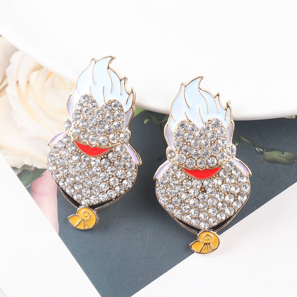 Pendientes de Halloween con diamantes de imitación y dibujos animados, pendientes de cristal colgantes