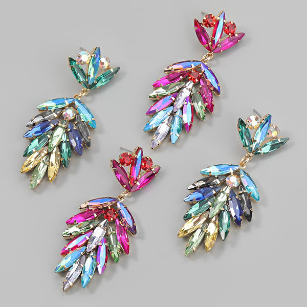 Pendientes Pauli Manfi de metal con diseño geométrico de flores y diamantes de imitación