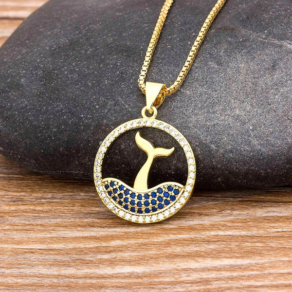 Collares de cola de pez con circonitas de cobre y color dorado vintage para mujer